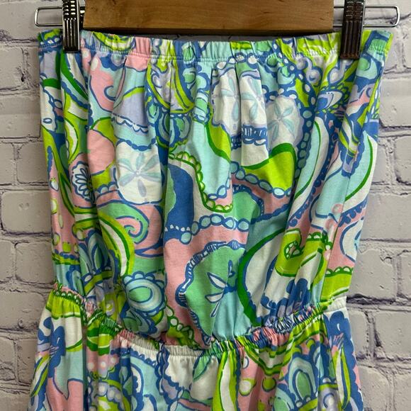 Lilly Pulitzer Windsor Strapless Dress Blue Pink Conch Republic Small Cotton - Picture 2 of 8
